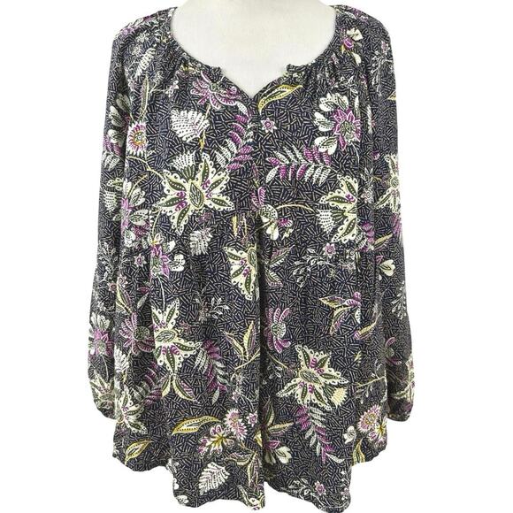 Old Navy Tops - Old Navy Floral Boho Peasant Top Large Purple Long Sleeve Tunic Blouse